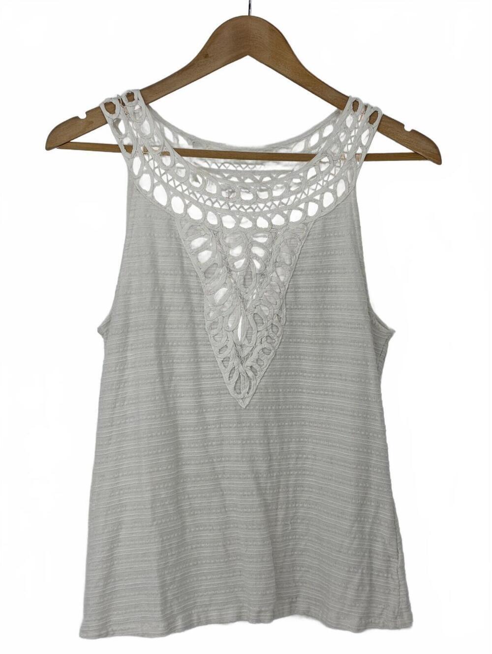 Anthropologie White Sleeveless Crochet Detail Top Size Medium